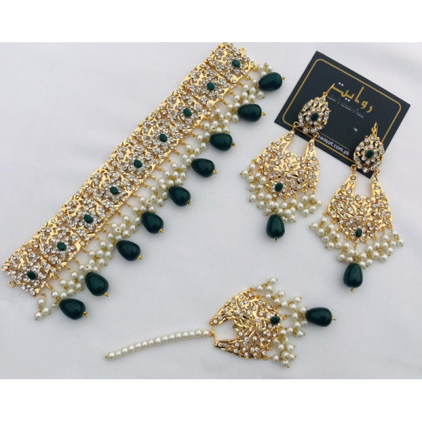 Hyderabadi Choker Set-11 (Green)