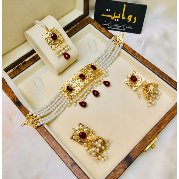 Hyderabadi Choker Set-25 (Maroon)