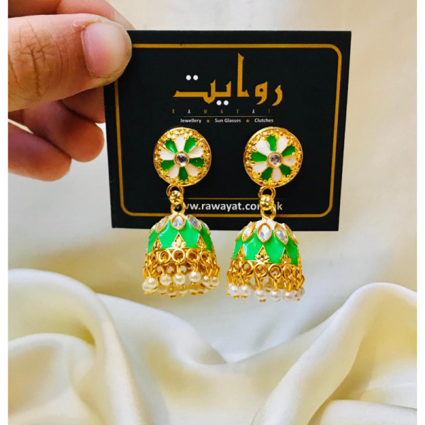 Meena Pearl Jhumka-01 (Green)