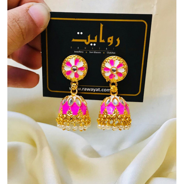 Meena Pearl Jhumka-01 Pink