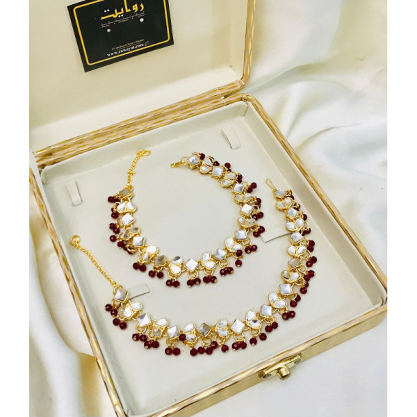 Kundan Anklet-14 (Maroon)