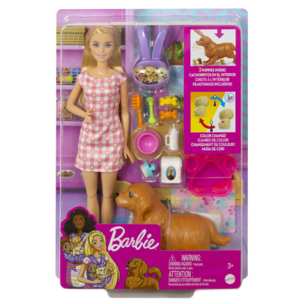 Barbie Doll Newborn Pups Playset With Blonde Doll