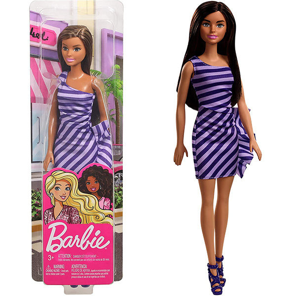 Barbie Doll Brunette, Wearing Purple Striped Dress