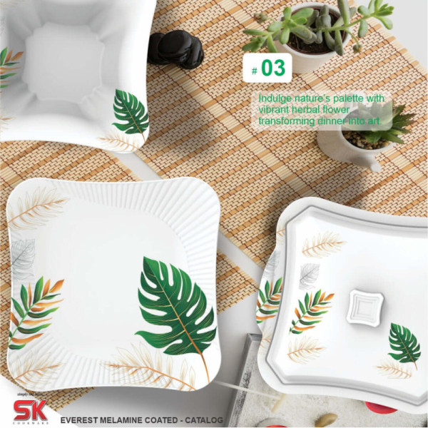 64 Pieces Melamine Single Glaze Bloom Dinnerware Set - 03