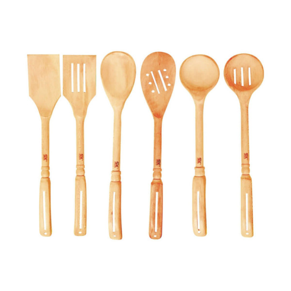 6 Piece Fancy Wooden Cooking Utensils Set of Spoons