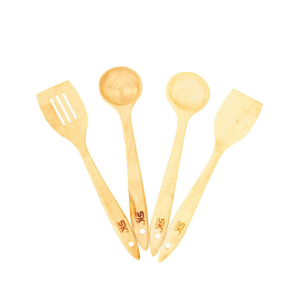 4 Piece Oval Wooden Cooking Utensils Set of Spoons