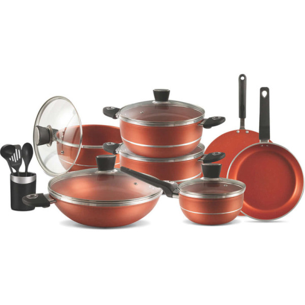 16 Pieces Marble Coated Gift Pack Daisy Cookware Set - Copper