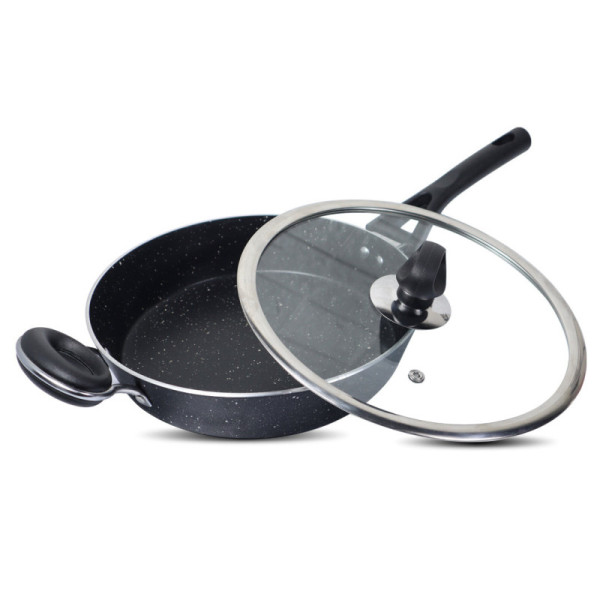 24cm Non Stick Marble Coated Signature Frypan with Glass Lid & Handle - Black