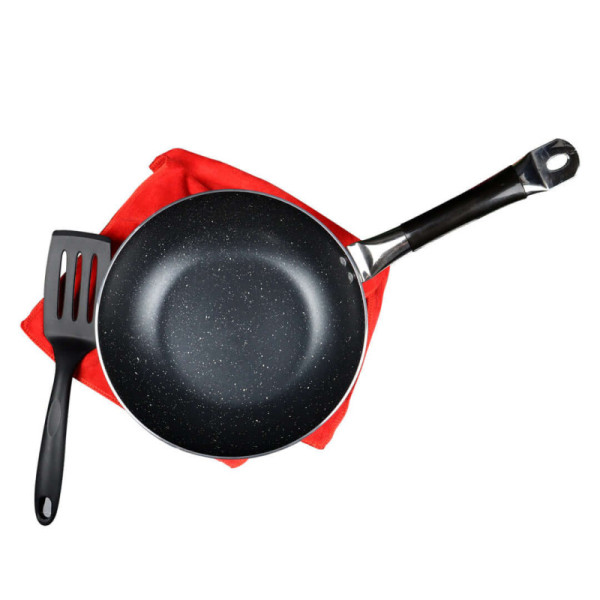 Black Mirror Polish Steno Deep Wok Frying Pan inside Marble Coat