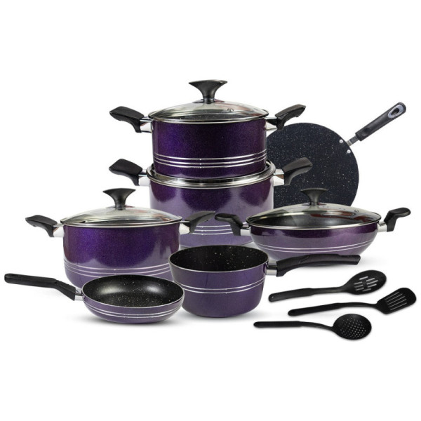 17 Pieces Non-Stick Marble Coat Elite Gift Pack Set Purple