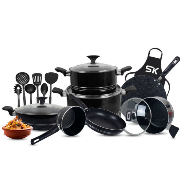 17 Pieces Non-Stick Marble Coat Elite Gift Pack Set Black