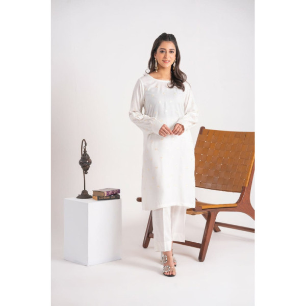 2 Piece Dyed Embroidery Linen Suit