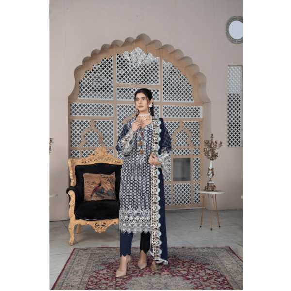 3-Piece Embroidered Chikankari Stitched Suit | Urban Look Collection