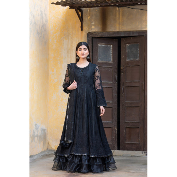 SDRS24-109 3 Piece Black Embroidered Maxi | Ready To Wear