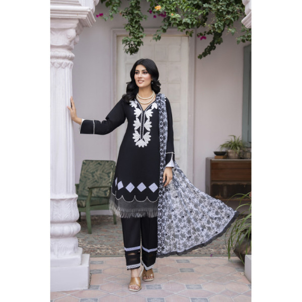 3 Piece Aplic Work Lawn Suit | Traditional Collection