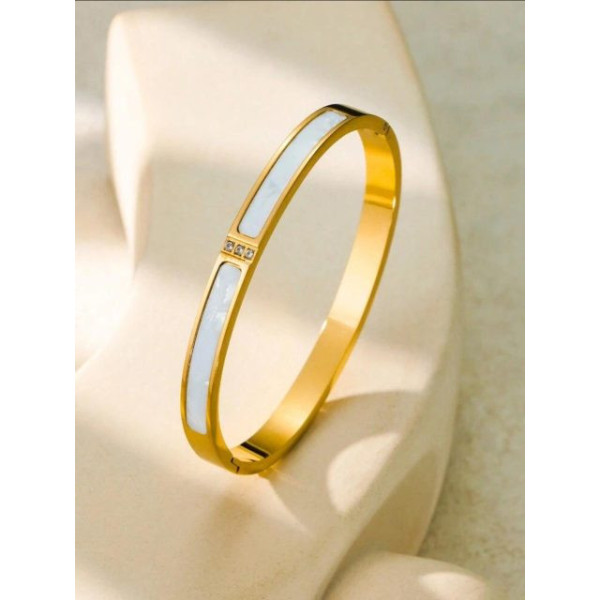 Simple Stylish Stainless Steel Enamel Bracelet Zirconia Inlay