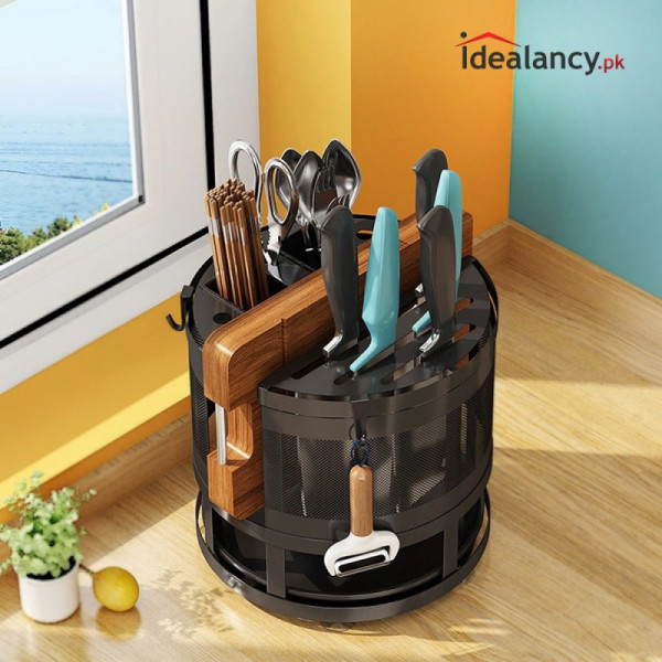 Rotatable Cutlery Utensil Rack With Knife Holder