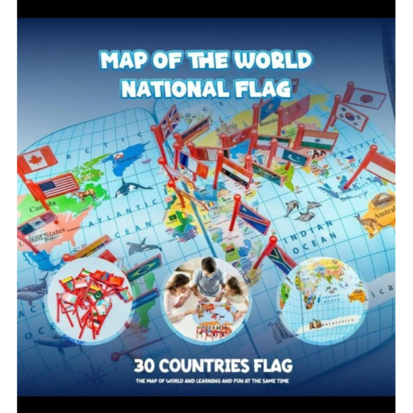 MAP OF THE WORLD NATIONAL FLAG WOODEN