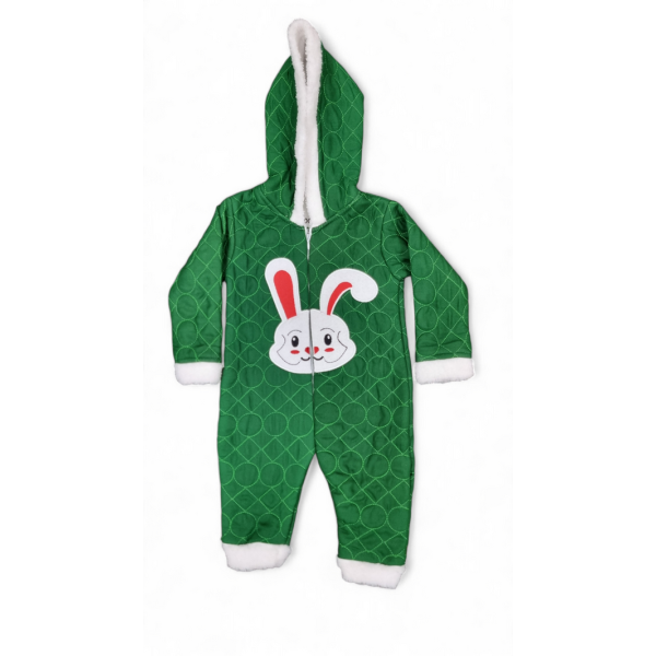 Warm Bunny Quilted Green Embossed Romper