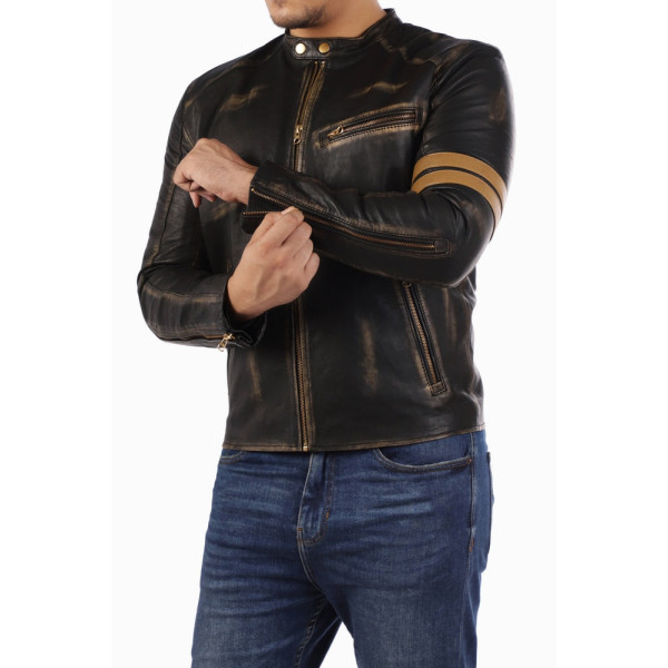 Cafe Racer Genuine Lambskin Leather Jacket-Brown