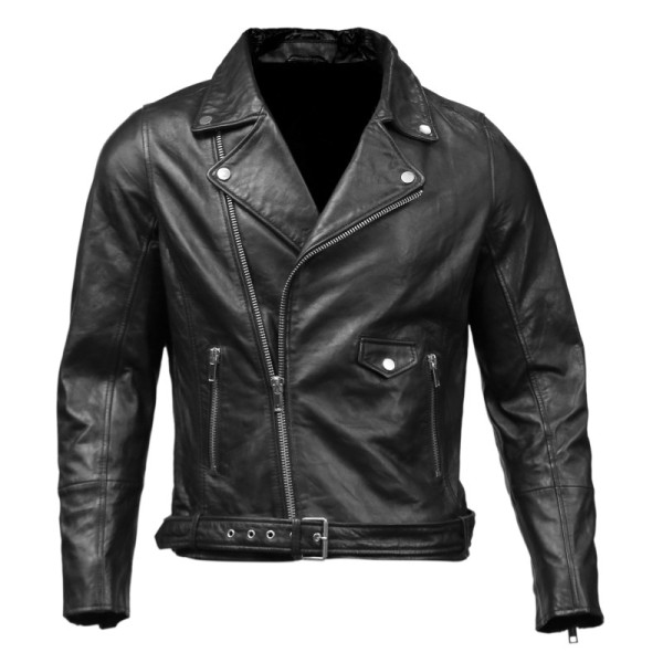 Biker Mens Leather Jacket-Black