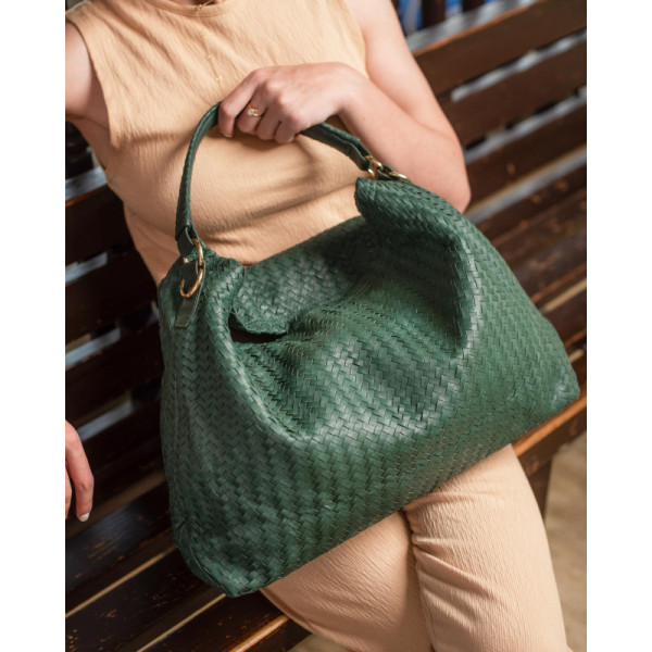 Handmade Woven Original Leather Bag-Green