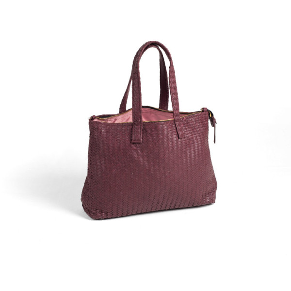 Handmade Woven Original Leather Bag With Zipper Burgundy