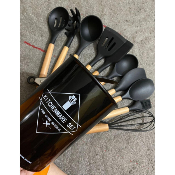 12pcs Silicone Utensil Set With Wooden Handle