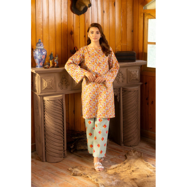 2 Piece - Printed Khaddar Suit - 