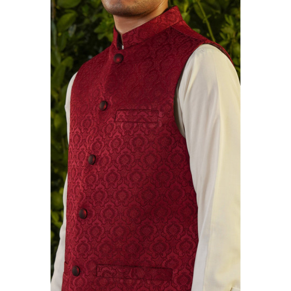 Maroon Embroidered Waistcoat Men