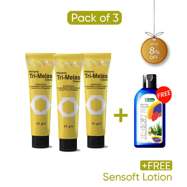 Tri melas cream 3 pack + free sensoft lotion